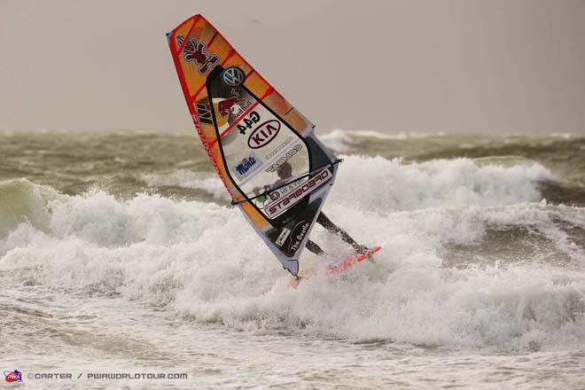 Philip Koster released the fins at the PWA Cold Hawaii World Cup 2013 ©  John Carter / PWA http://www.pwaworldtour.com